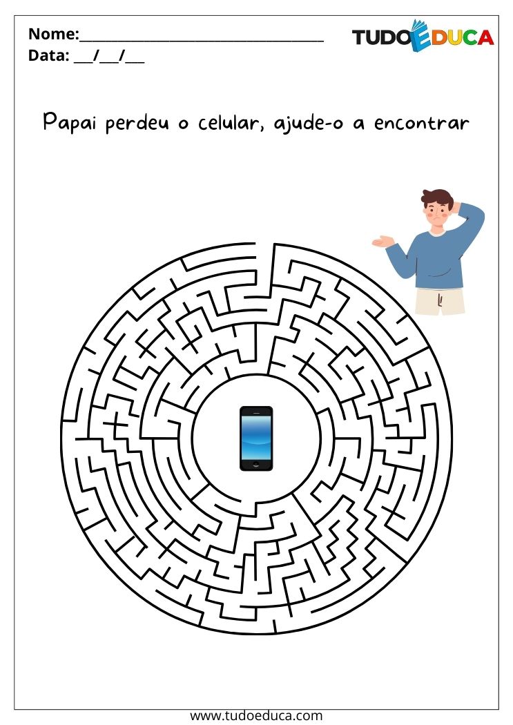 Atividade Sobre Controle Parental para a Educação Infantil labirinto do celular