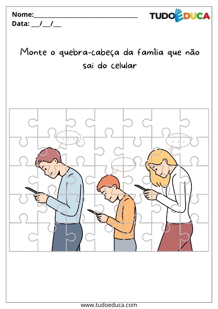 Atividade Sobre Controle Parental para a Educação Infantil quebra cabeca da familia