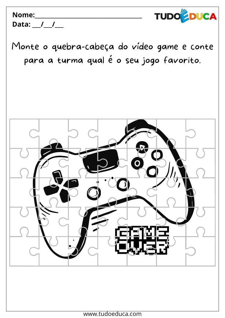 Atividade Sobre Controle Parental para a Educação Infantil quebra cabeca game over