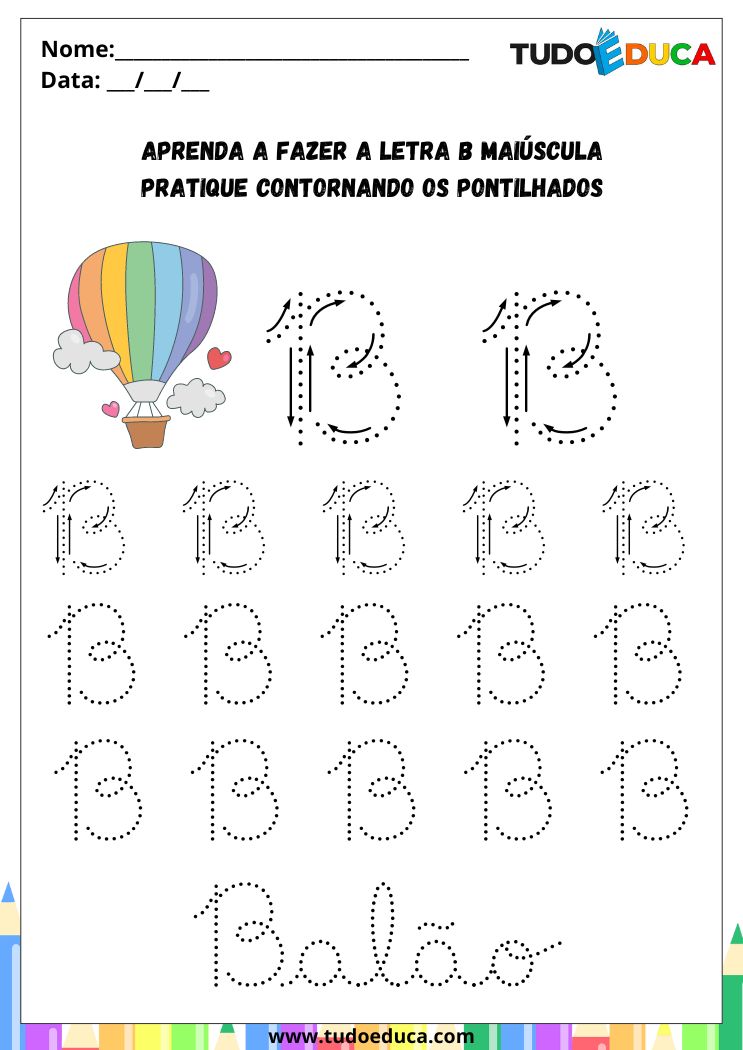 Atividade com a Letra B Cursiva para a Alfabetização Infantil pratique o B de balao