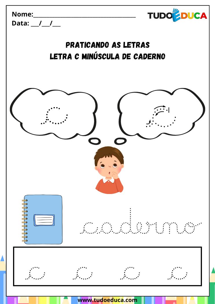 Atividade com a Letra C Cursiva para a Alfabetização praticando a letra c de caderno