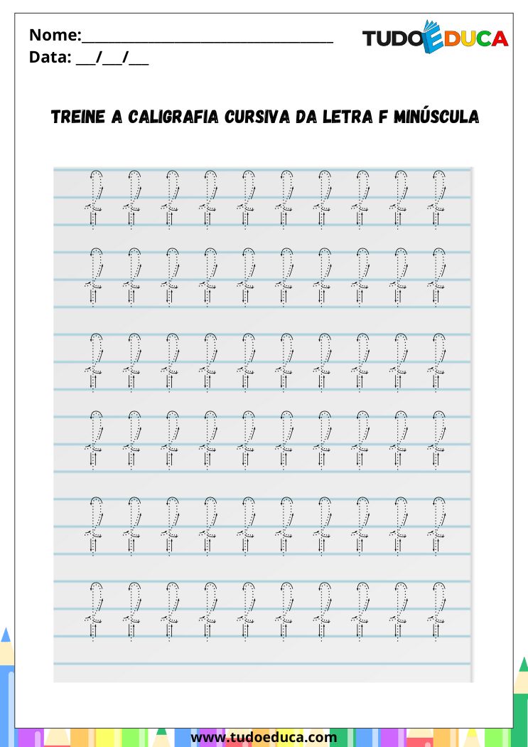 Atividade com a Letra F Cursiva para a Alfabetização pratique a letra F minuscula