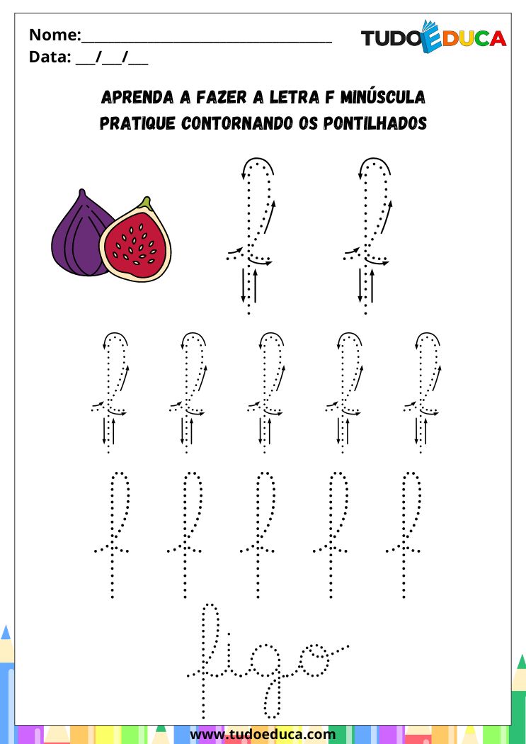 Atividade com a Letra F Cursiva para a Alfabetização pratique o F de figo