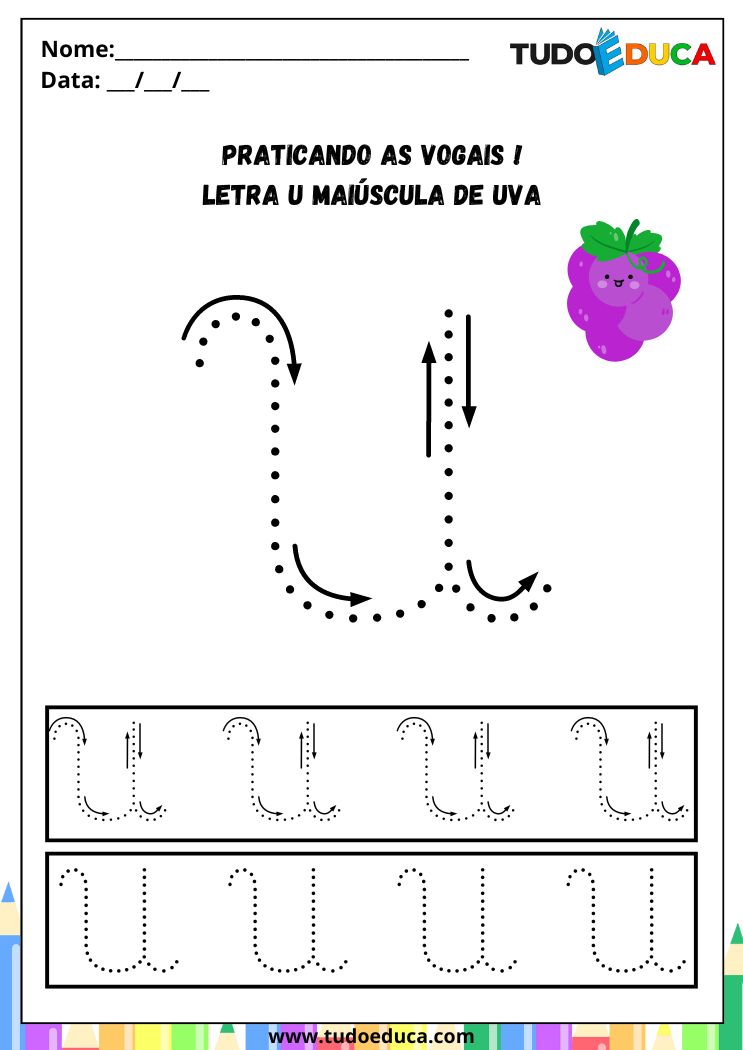 Atividade para Ensinar Vogais na Alfabetização letra U maiuscula