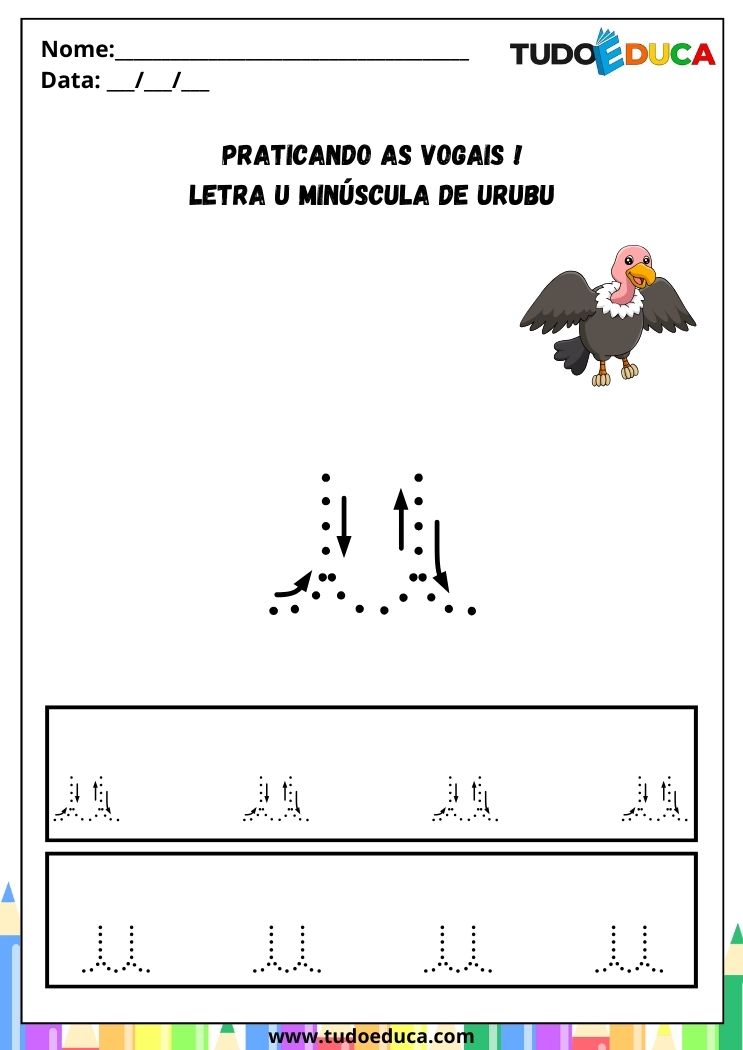 Atividade para Ensinar Vogais na Alfabetização letra U minuscula