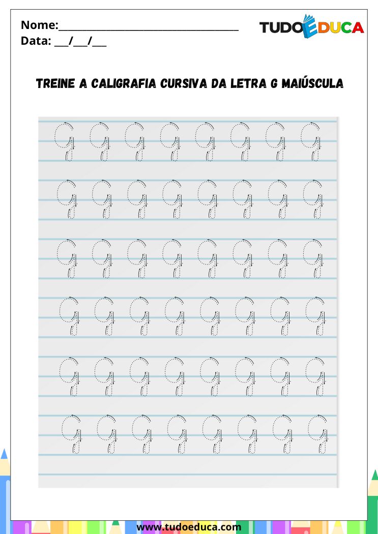 Atividade com a Letra G Cursiva para a Alfabetização pratique a letra G maiuscula