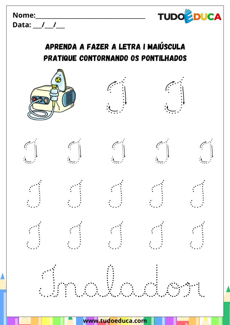 Atividade com a Letra I Cursiva para a Alfabetização pratique o I de inalador