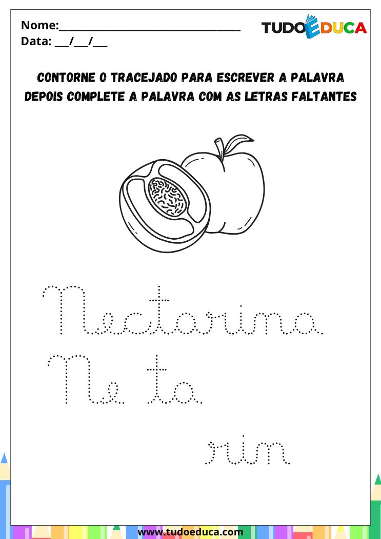 Atividade com a Letra N Cursiva para a Alfabetização contorne a palavra nectarina