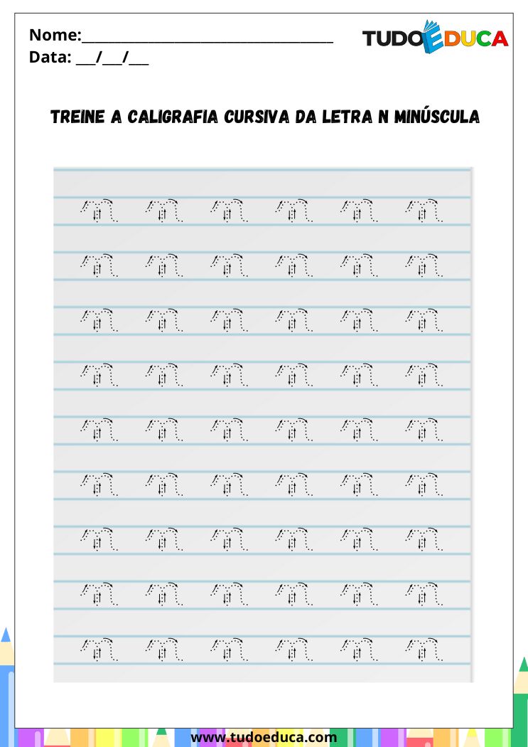 Atividade com a Letra N Cursiva para a Alfabetização pratique a letra N minuscula