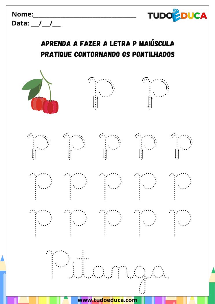 Atividade com a Letra P Cursiva para a Alfabetização pratique o P de pitanga