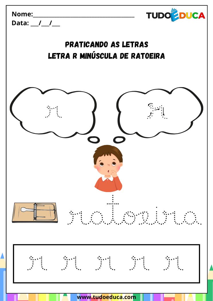 Atividade com a Letra R Cursiva para a Alfabetização praticando a letra R de ratoeira