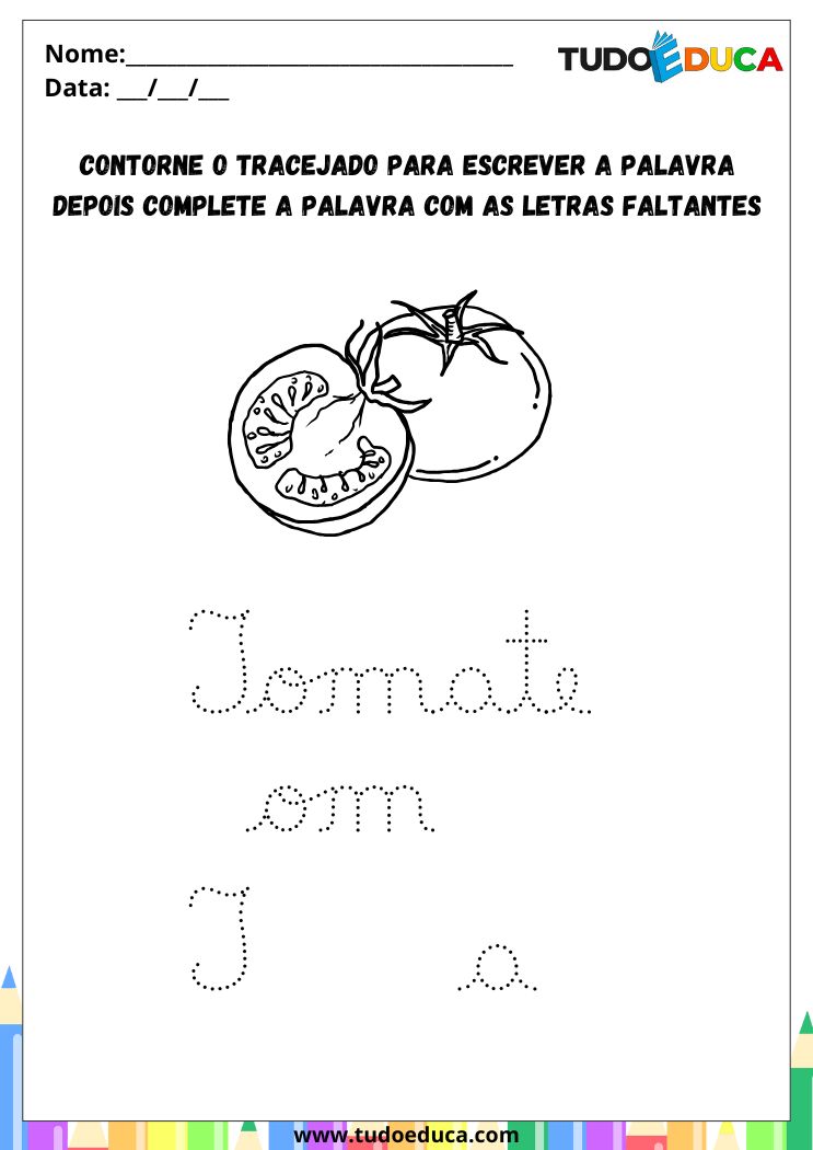 Atividade com a Letra T Cursiva para a Alfabetização contorne a palavra tomate