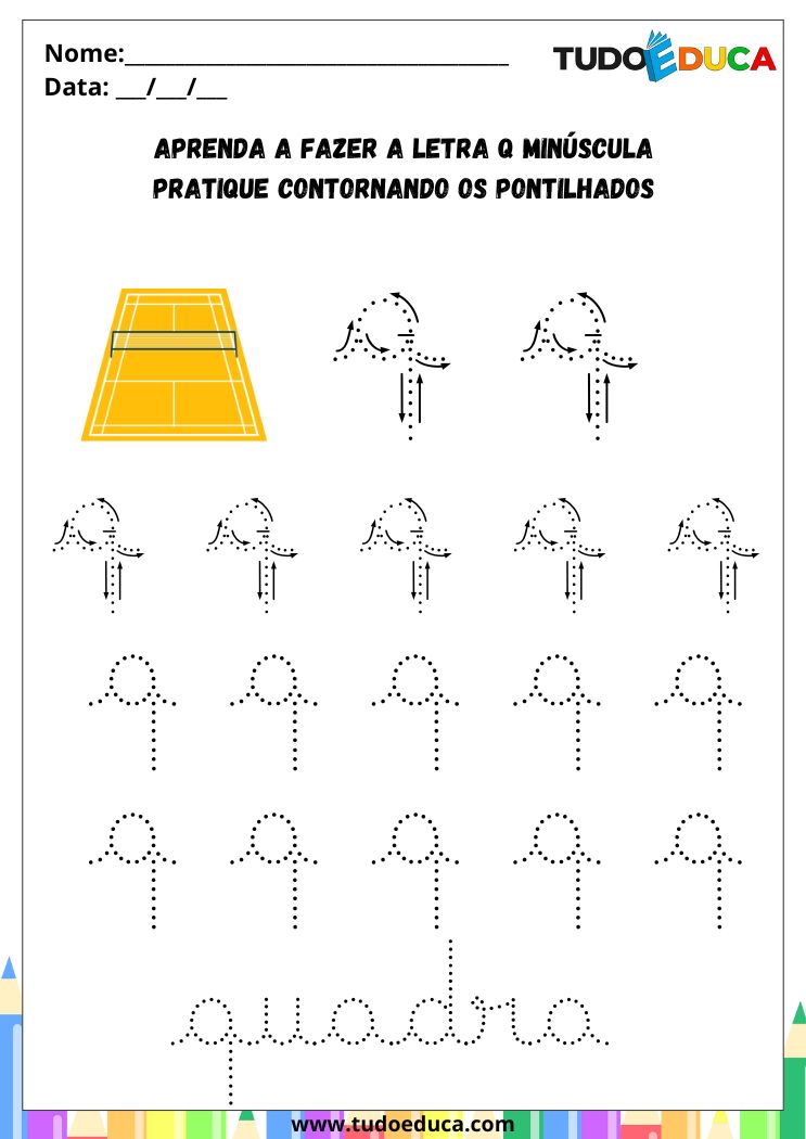 Atividades com a Letra Q Cursiva para a Alfabetização pratique o Q de quadra