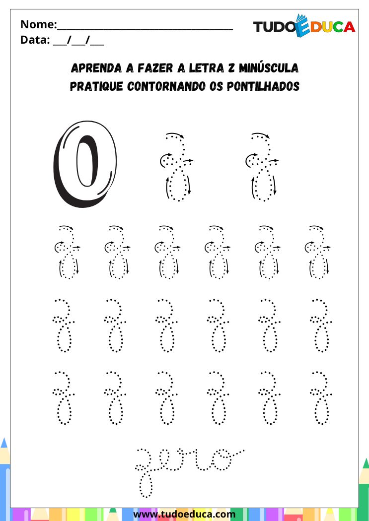 Atividades com a Letra Z Cursiva para a Alfabetização pratique o Z de zero