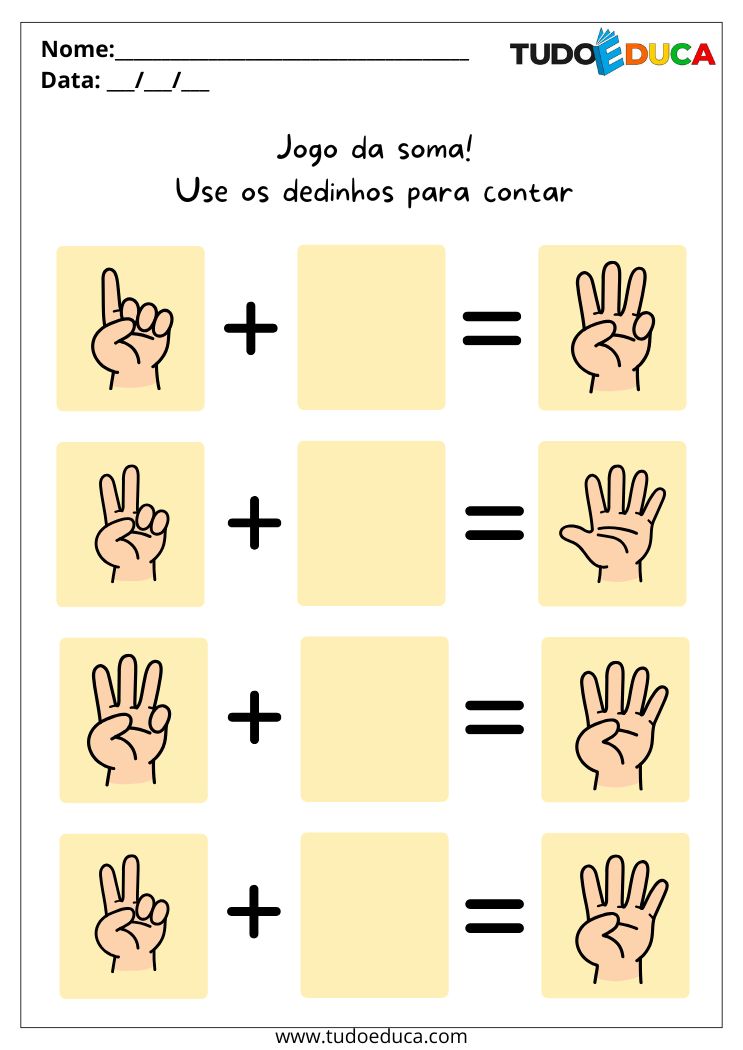 Atividade Educativa de Matemática para as Férias resultado soma maos