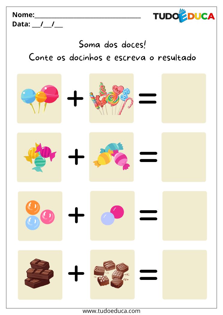 Atividade Educativa de Matemática para as Férias soma doces