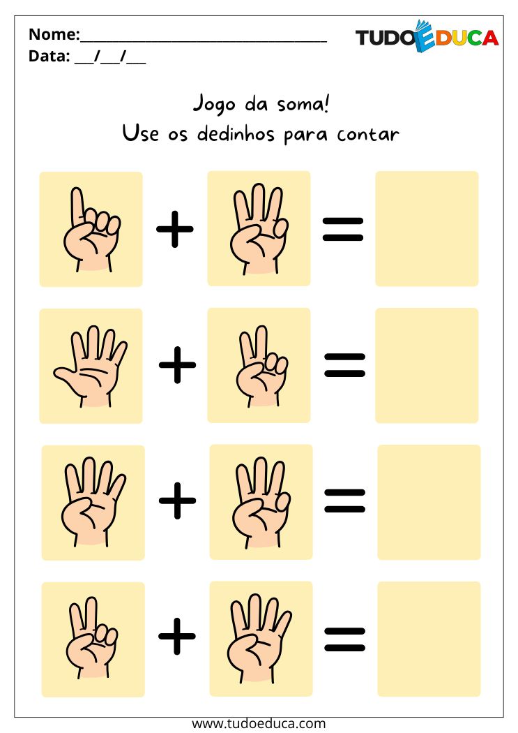 Atividade Educativa de Matemática para as Férias soma maos