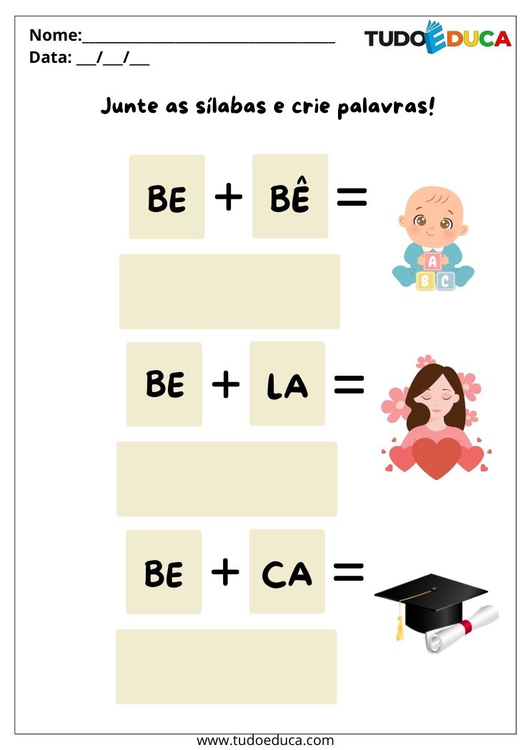 Atividades com Silabas para volta as Aulas escreva bebe