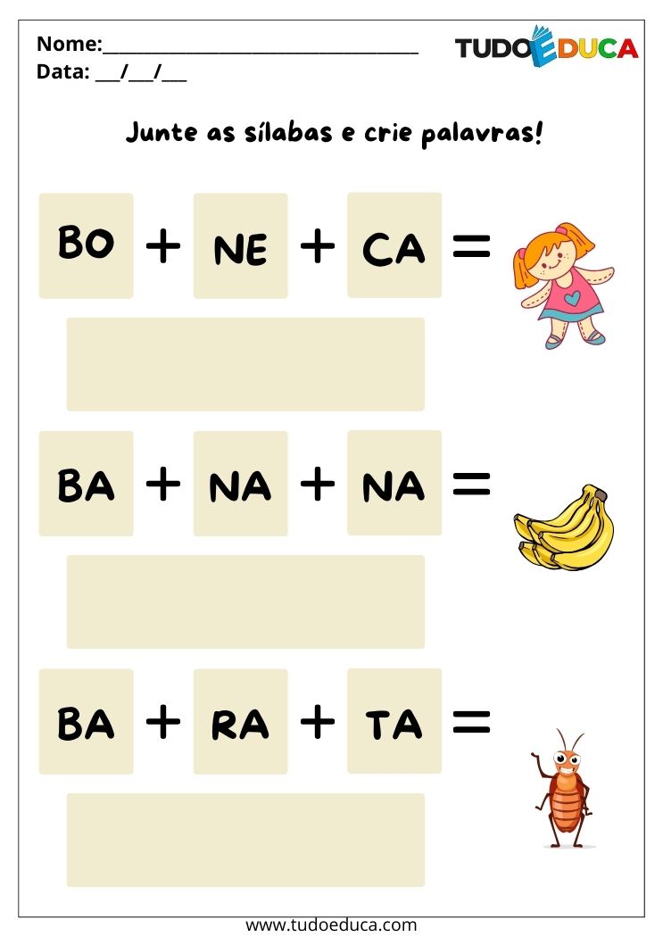 Atividades com Silabas para volta as Aulas escreva boneca