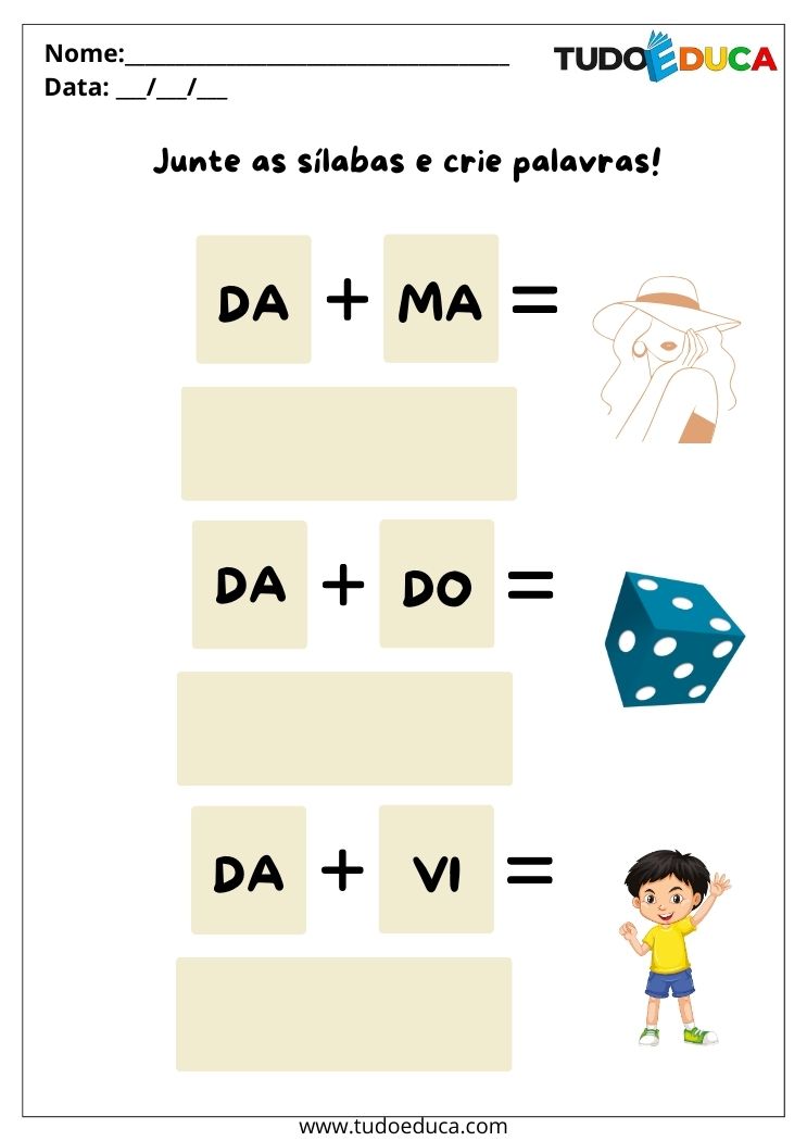 Atividades com Silabas para volta as Aulas escreva dama