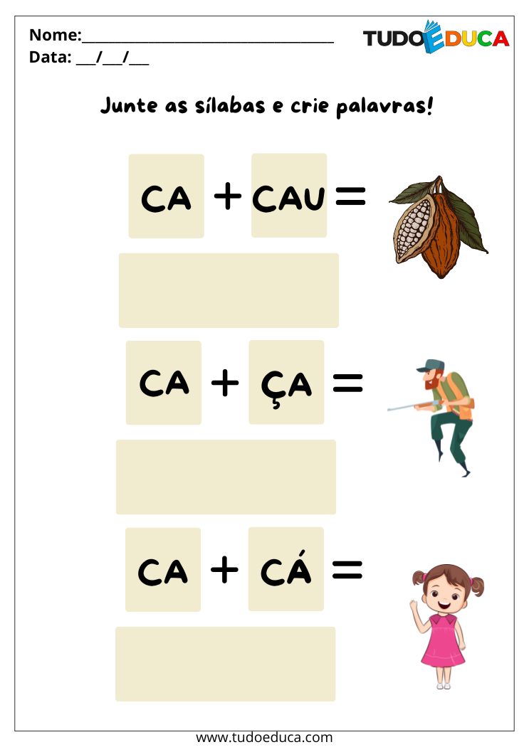 Atividades com Silabas para volta as Aulas monte a palavra cacau