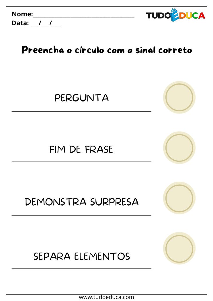 Atividades de Português Dificuldade de Leitura preencha os sinais