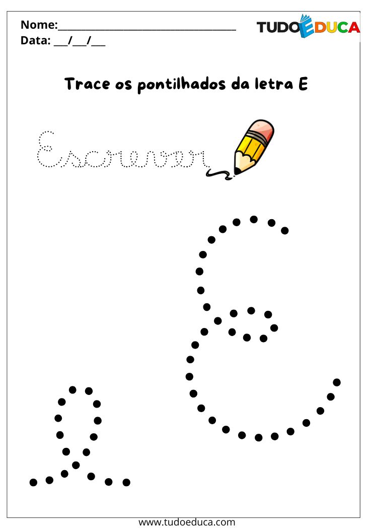 Atividade com Letra Cursiva Pontilhada contorne o E