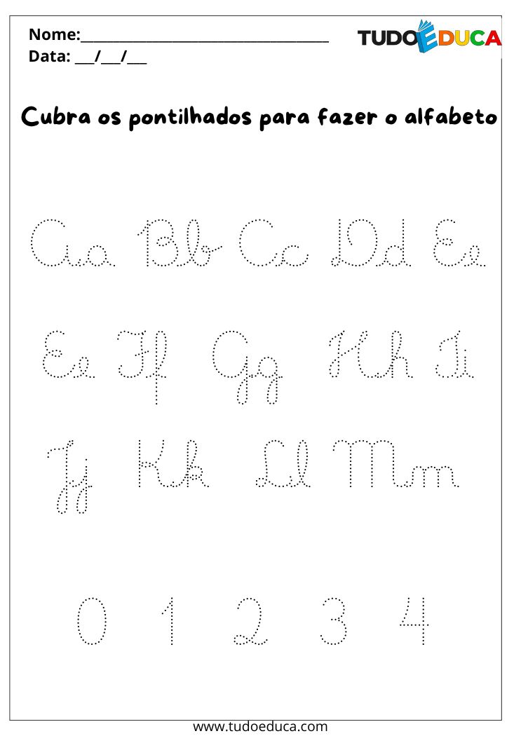 Atividade com Letra Cursiva Pontilhada contorne o alfabeto