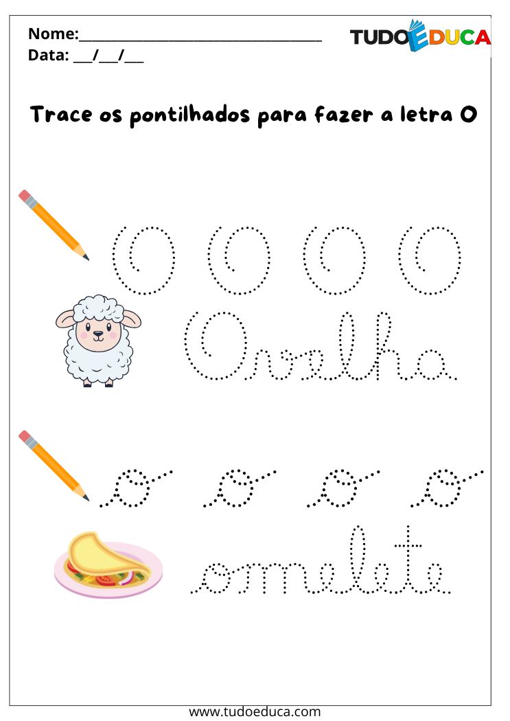 Atividade com Letra Cursiva Pontilhada trace o O