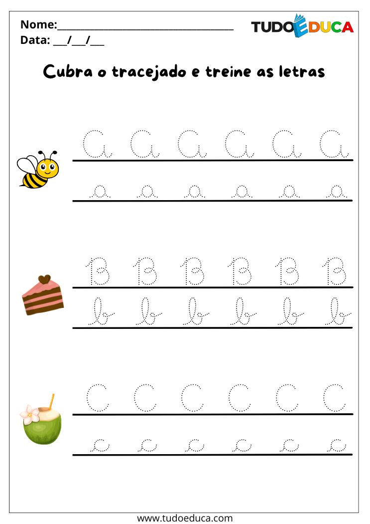 Atividade com Letras Cursivas para Imprimir A a C