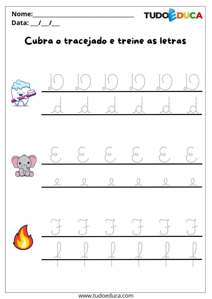 Atividade com Letras Cursivas para Imprimir D a F