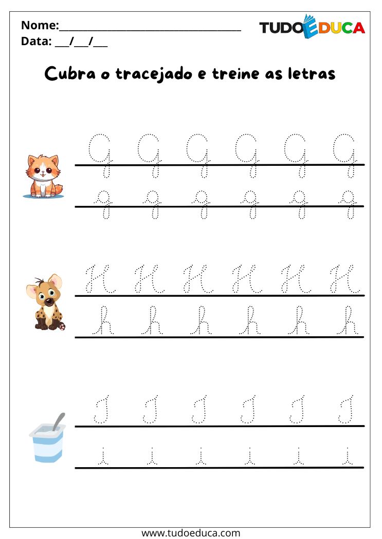 Atividade com Letras Cursivas para Imprimir G a I