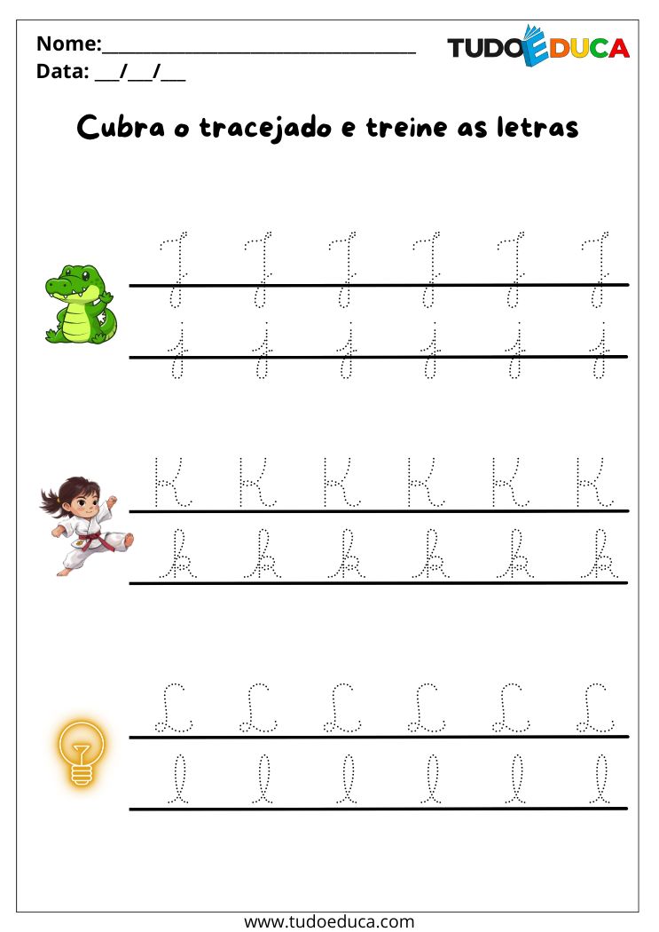 Atividade com Letras Cursivas para Imprimir J a L