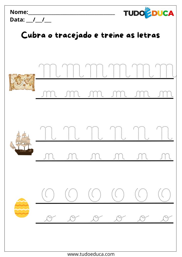 Atividade com Letras Cursivas para Imprimir M a O