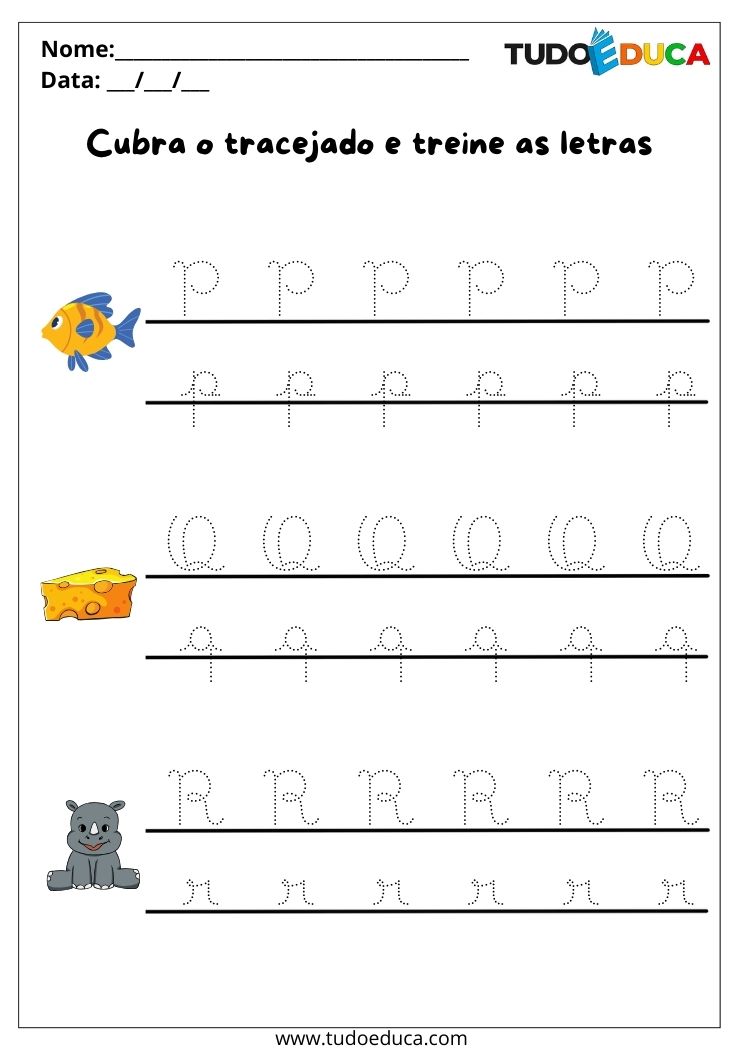 Atividade com Letras Cursivas para Imprimir P a R