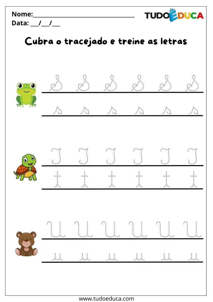 Atividade com Letras Cursivas para Imprimir S a U