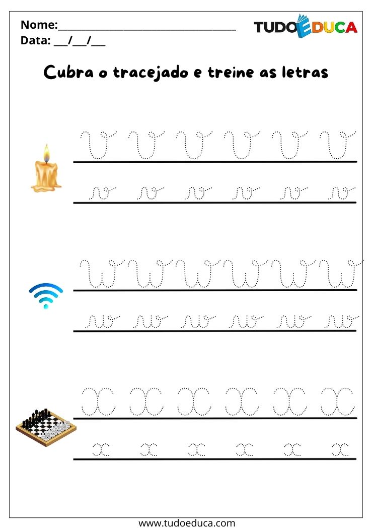 Atividade com Letras Cursivas para Imprimir V a X