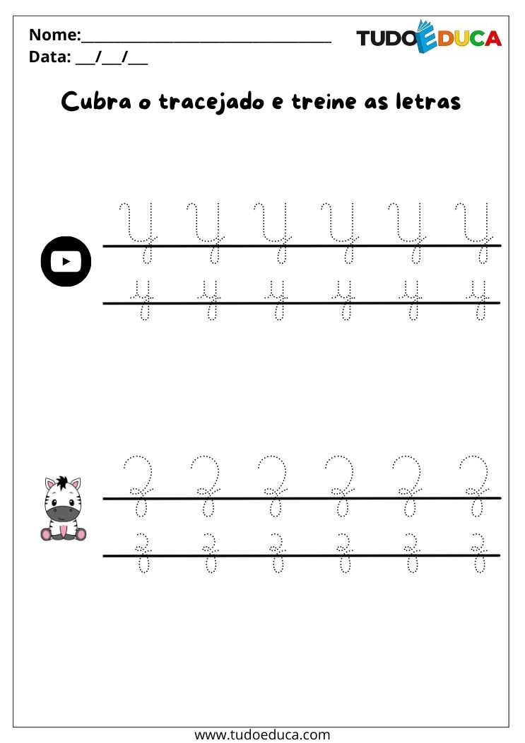 Atividade com Letras Cursivas para Imprimir Y a Z