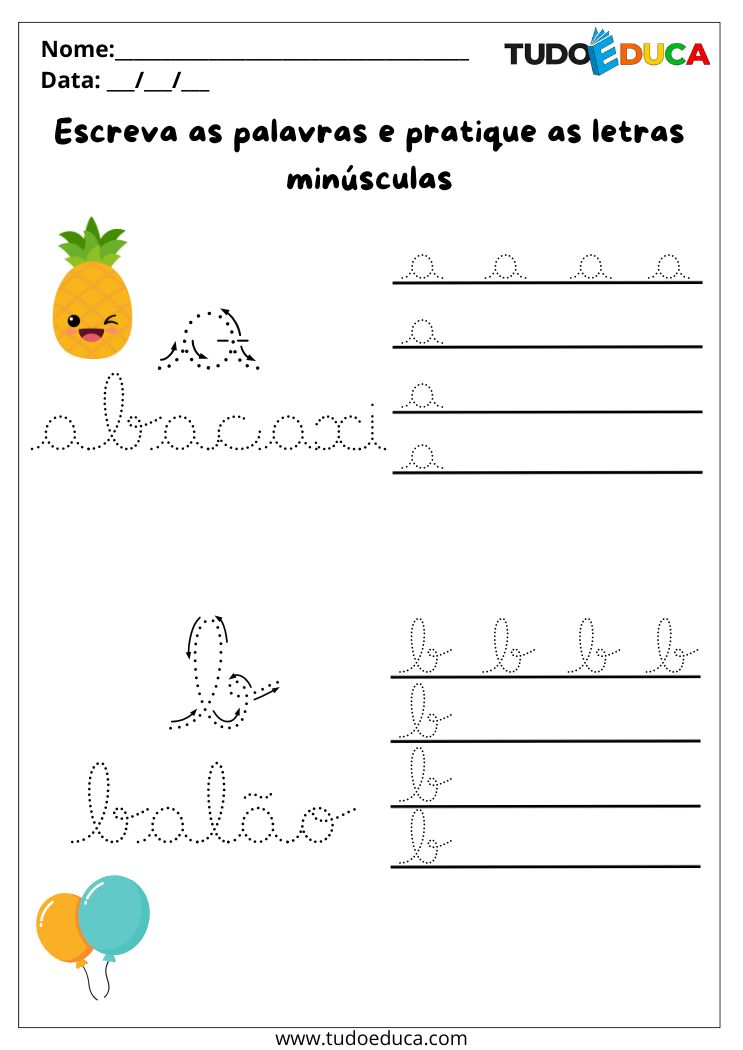 Atividade com letras cursivas minusculas A e B