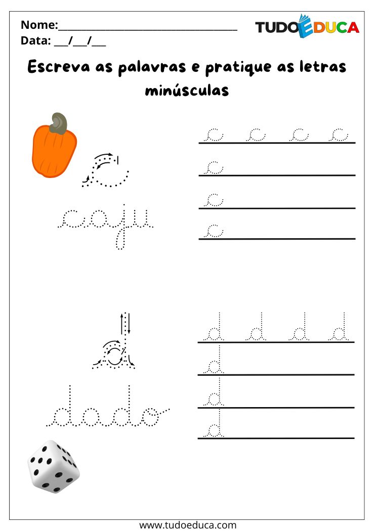 Atividade com letras cursivas minusculas C e D