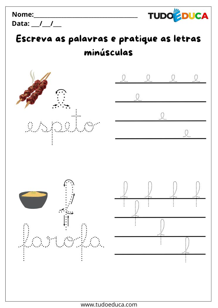 Atividade com letras cursivas minusculas E e F