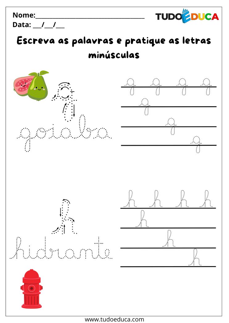 Atividade com letras cursivas minusculas G e H