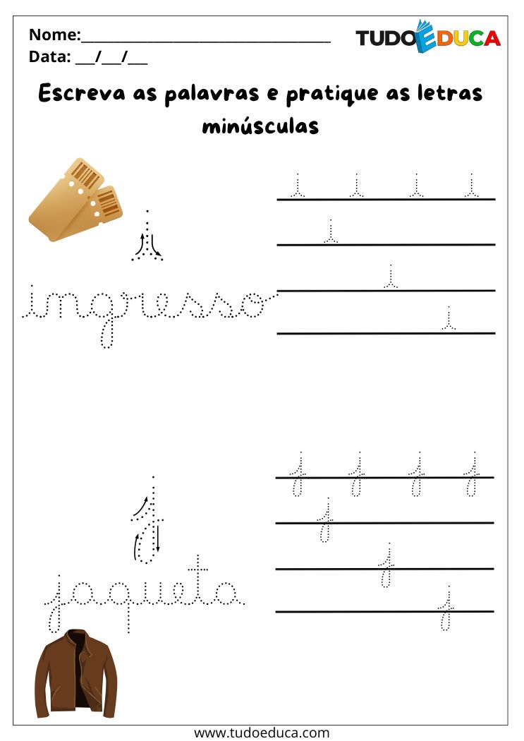 Atividade com letras cursivas minusculas I e J