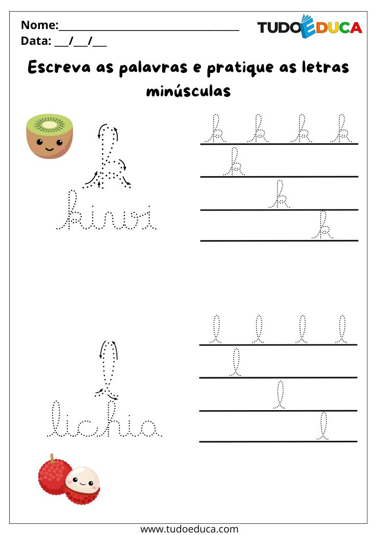 Atividade com letras cursivas minusculas K e L
