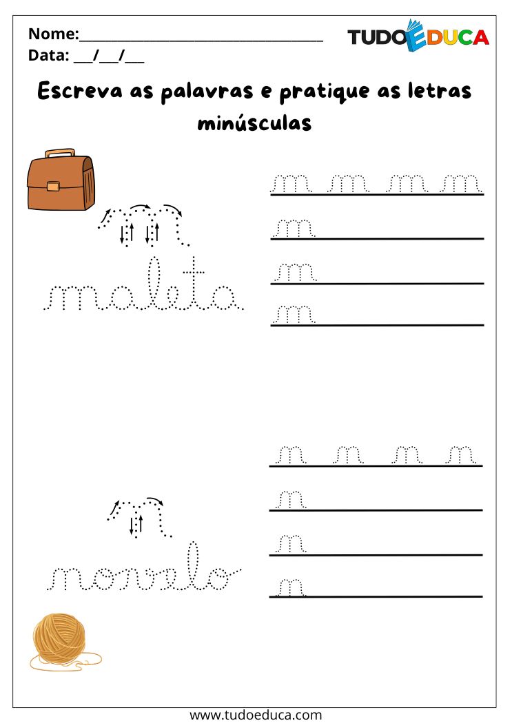 Atividade com letras cursivas minusculas M e N