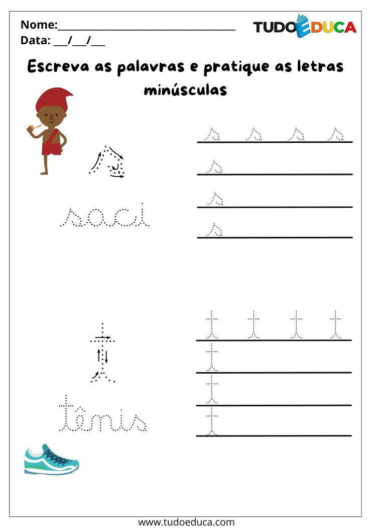 Atividade com letras cursivas minusculas S e T
