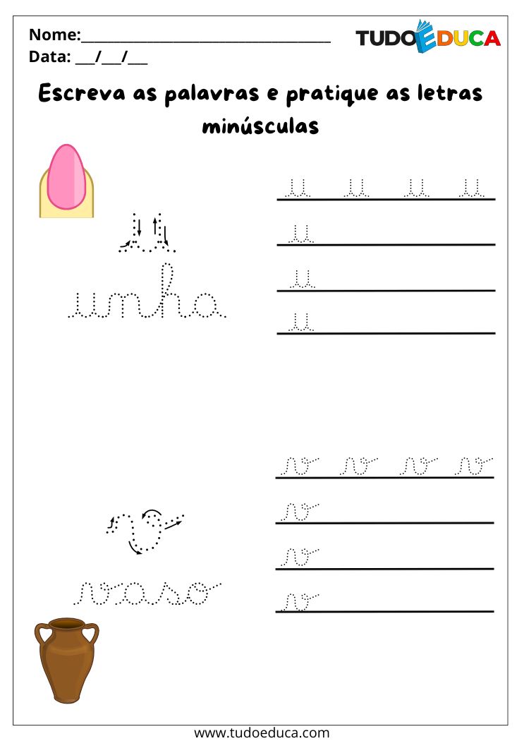 Atividade com letras cursivas minusculas U e V