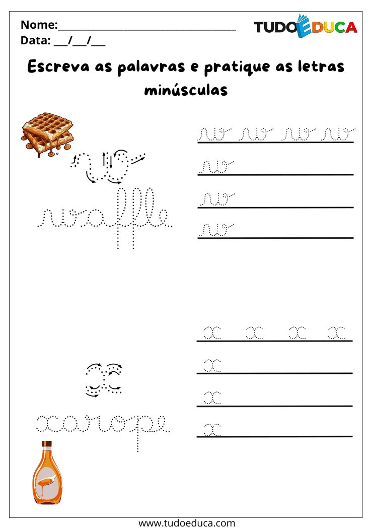 Atividade com letras cursivas minusculas W e X
