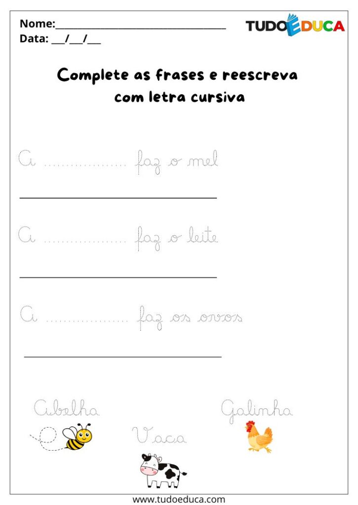 10 Atividades de Caligrafia com Letras Cursivas