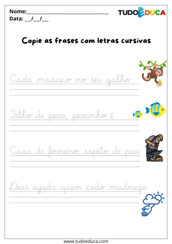 10 Atividades de Caligrafia com Letras Cursivas